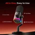 Maono PD100WS Wireless Gaming Microphone for PC Dynamic Streaming USB Mic with 3 Level Noise Cancelling RGB Mute Button Software EQ,Computer Boom Mic for Podcast Vocal Recording Black - Image 4